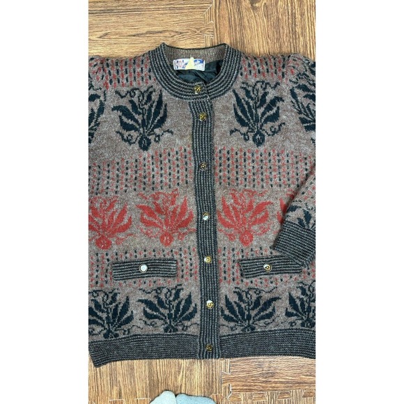 Vintage 80s Puffy Cozy Button Up Cardigan Sweater By Lung Kong Icelandic Style - Picture 3 of 9